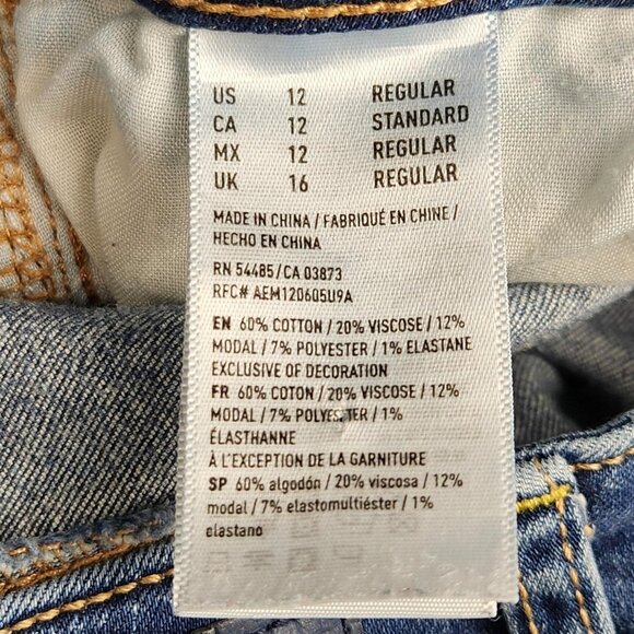 American Eagle Jeans Womens 12 Blue Artist Flare Distressed Mid Rise Stretch - Picture 12 of 13